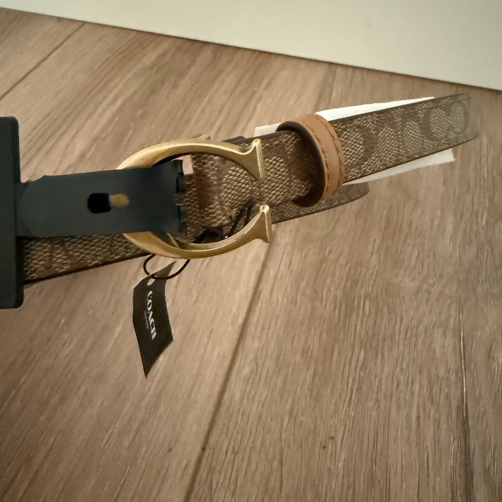 SIGNATURE BUCKLE BELT, 18MM (COACH 89402) B4/KHAKI/SADDLE - Picture 2 of 4